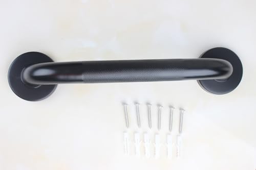 12-inch Knurled Bathtubs Shower Grab Bar, 1.25-Inch Diameter Elderly Bathroom Saftey Hand Rail, Great for Towel Bar, Door Handle, Anti-Slip Design, Matte Black Finish