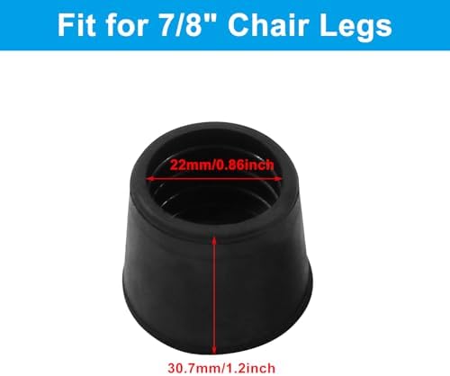 16Pcs 7/8 Inch (22mm) Chair Leg Tips Caps, Round Rubber Non-Slip Folding Chair Leg End Caps Black Furniture Table Feet Caps Floor Protector Cover for Hardwood Floors