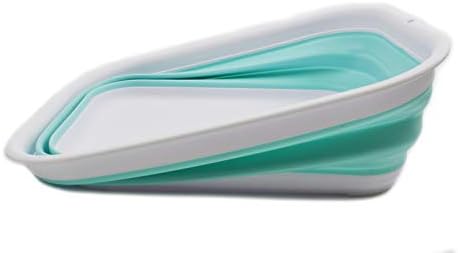 SAMMART 12L (3.17 Gallon) Collapsible Tub - Foldable Dish Tub - Portable Washing Basin - Space Saving Plastic Washtub (2, White/Lake Green)
