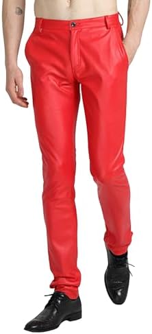 Yeokou Men's Faux Leather Pants Skinny Straight Leg Tapered Motorcycle Biker Pants PU Stretchy Trousers Streetwear