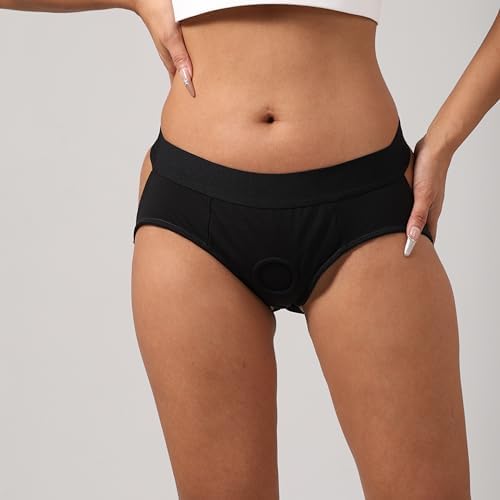 Black Strapon Strapless O-ring Boxer Briefs breathable panties-Strap On Dildo Harness
