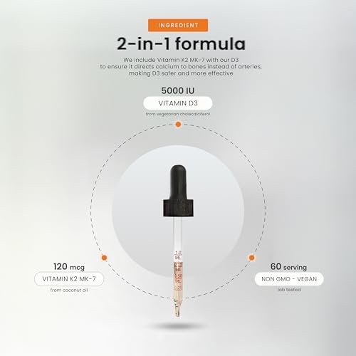 NutraChamps Vitamin D3 K2 Drops, Liquid Vitamin D3 5000 IU & K2 D3 with MK7, Vitamin D Drops for Kids, Bones, Heart & Immune Health, Liquid Vitamin D in MCT Oil for Better Absorption