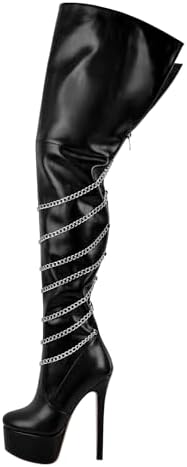 richealnini Platform Heel for Women Stiletto Over the Knee High Boots with Chains Party Wedding