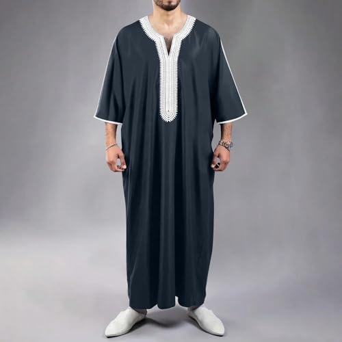 Mens Embroidery Moroccan Thobe Men Muslim Mogadishu Djellaba Robe Islamic Jubba Prayer Kaftan Islamic Arabic Abaya