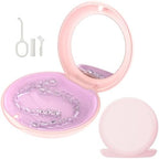 Retainer Case with Mirror, Slim Aligner Case Compatible with Invisalign, Cute Retainer Case with Silicone Pad, Mouth Guard Case with Retainer Removal Tool, Chewy and Brush, Pink
