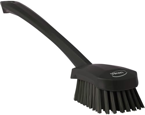 Vikan 41869 Washing Brush with Long Handle, 16.3", Stiff, Black