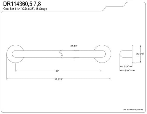 Kingston Brass DR114365 Designer Trimscape Americana Decor 36-Inch Grab Bar with 1.25-Inch Outer Diameter, Oil Rubbed Bronze