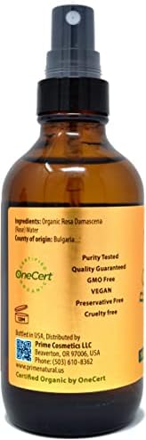 PRIME NATURAL Rose Water Spray 4oz/120ml, USDA Certified Organic, Facial Toner, Hydrating Mist for Face & Hair - Bulgarian, 100% Pure, Natural, Preservative-Free, Moisturizer from Fresh Rose Petals
