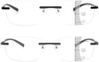 2 Pack Ultra Lightweight Rimless Progressive Multifocus Reading Glasses for Men,Blue Light Blocking Computer Readers