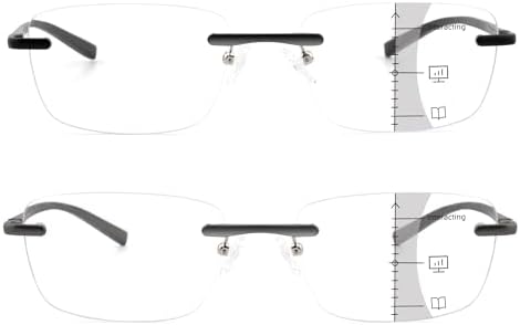 2 Pack Ultra Lightweight Rimless Progressive Multifocus Reading Glasses for Men,Blue Light Blocking Computer Readers