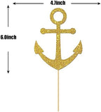 Gold Glitter Ship Anchor Cake Topper - for Baby Shower/Nautical Themed Party/Navy Themed Bon Voyage/Navy Wedding Party Decorations Supplies