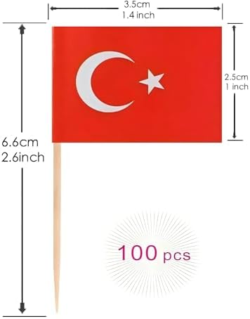 100 Pcs Turkey Toothpick Flag Turkish Cocktail Picks Mini Stick Cupcake Toppers Country Picks Party Decoration Celebration Cocktail Food Bar Cake Flags