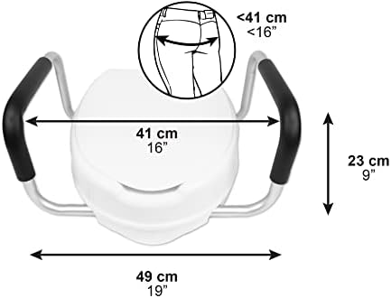 PEPE Mobility Raised Toilet Seat with Handles and Lid for Elderly 4" High, Fits Round and Elongated up to 15" Wide, Commode Seat with Sturdy Brackets, Medical Aid