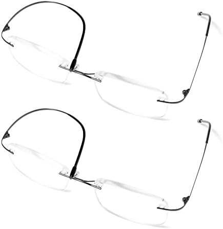 Lanomi Rimless Reading Glasses Blue Light Blocking Ultralight Metal Men Rectangular Reader Aid Anti Blue Eyeglasses