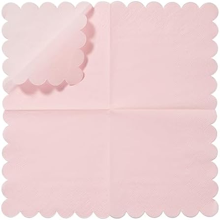 100 Pack Cocktail Napkin 2-Ply Scalloped Edged Dessert Napkins Folded 5 x 5 Inches Disposable Napkins for Dinner Wedding Birthday Party Bridal Anniversary Reception Event (Pink)