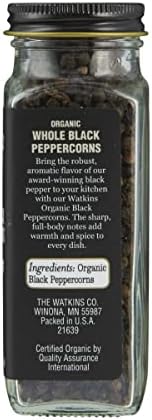 Watkins Gourmet Organic Spice Jar, Whole Black Peppercorns, 2.6 oz. Bottle, 3-Pack