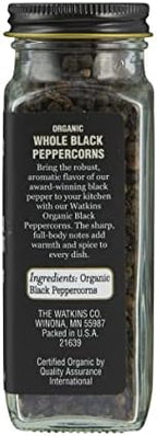 Watkins Gourmet Organic Spice Jar, Whole Black Peppercorns, 2.6 oz. Bottle, 3-Pack