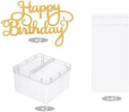 2 Set Money Cake Pull out Kit Include 2 Pulling Money Box 2 Plastic Roll 40 Transparent Bag Connected Pocket and 2 Happy Birthday Cupcake Topper for Graduation Wedding Party Decorations