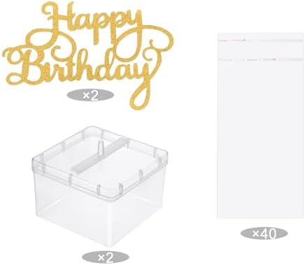 2 Set Money Cake Pull out Kit Include 2 Pulling Money Box 2 Plastic Roll 40 Transparent Bag Connected Pocket and 2 Happy Birthday Cupcake Topper for Graduation Wedding Party Decorations