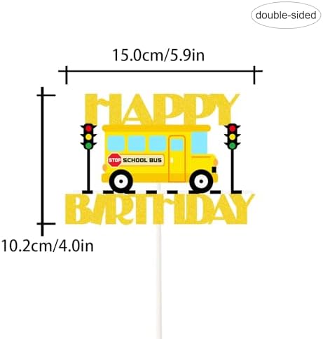 School Bus Happy Birthday Cake Topper,Ready to Rule the School Cake Topper,Back to School First Day Party Centerpiece,Child Boys Girls School Themed Party Supplies Gold Glitter