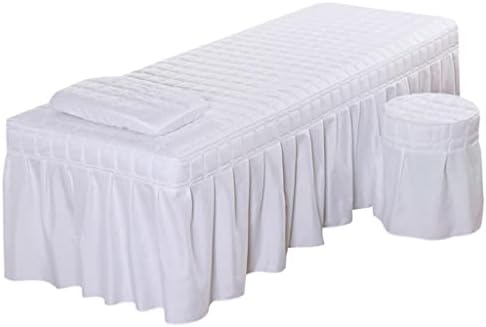 Massage Hotel Table Bed Skirt Valance Sheet with Breath Hole Pillow Case Stool Cover for Beauty Salon, White