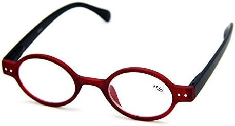 Agstum Designer Small round Oval Vintage Spring Hinge Reading Glasses Eyeglasses Readers (+3.50, Red frame with black temples)