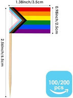 AhfuLife 100pcs Progress Pride LGBTQ Toothpick Flags Cake Toppers, Progress LGBTQ Cocktail Stick Flag for Sandwich Food Cupcake Toppers Tableware Pride Day Party Supplies Pub Royal Event Decor