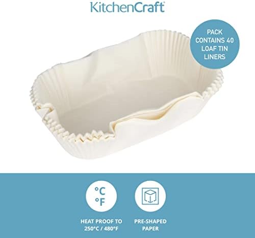 KitchenCraft Loaf Tin Liners, Non Stick, Cake and Bread Tin, 20 x 9 cm, Pack of 40 Liners, White