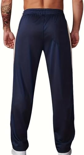 Men's Athletic Track Pants with Side Stripes, Elastic Waistband Sports Jogger Trousers for Gym, Workout, and Casual Wear
