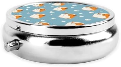 Lovely Guinea Pig and Heart Pill Box Portable Round for Pocket Purse with 3 Compartments