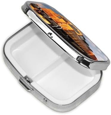 Freight Train Pill Box 2 Compartment Medicine Pill Organizer Square Pill Case for Purse & Pocket Travel Pillbox Portable Metal Medicine Vitamin Fish Oil Organizer Unique Gift