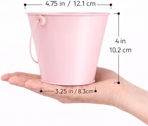 Small Metal Buckets with Handles - Rust Resistant Leak-Proof Mini Tin Buckets for Classroom, Party Favors, Organization, Weddings, Gardening - Set of 6, Pink