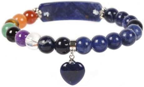 Justinstones Gem Semi Precious Gemstone Love Heart Charm Stretch Beaded Bracelet Unisex