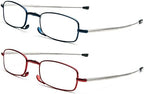 2 Pack Folding Reading Glasses for Men Women with Keychain Compact Bags Blue Light Blocking Portable Pocket Computer Readers,Blue and Red 2.0