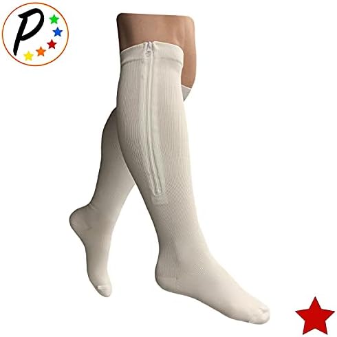 Presadee Original White 20-30 mmHg Firm Compression Leg Zipper Closed Toe Socks (S/M)