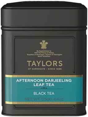 Taylors of Harrogate Afternoon Darjeeling, Black Tea, Loose Leaf, 4.41 Ounce Tin Caddy (Pack of 1), Delicate, Sweet & Floral, Caffeinated, Premium Whole Leaf Tea