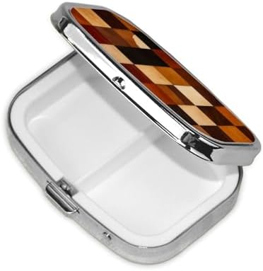 Rustic Western Cowboy Leather Patchwork Portable Square Metal Pill Box with 2 Compartment for Pocket Or Purse Travel