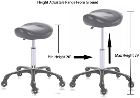 Hydraulic Saddle Stool with Wheels Height Adjustable Stylish Ergonomic Rolling Swivel Chair for Hygienic Clinic Salon Tatoo Massage Office (Black)