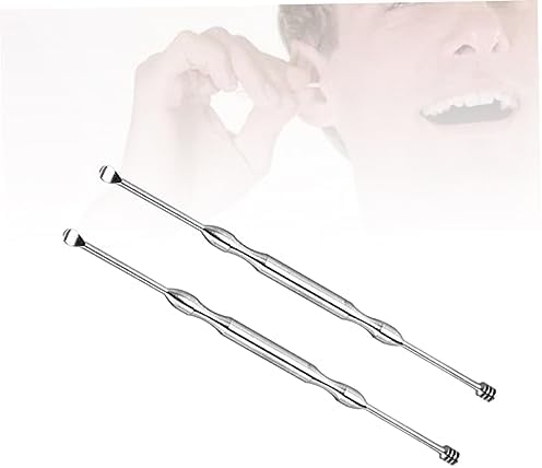 FRCOLOR 2-Piece Set Spiral Ear Spoon Stainless Steel Massage Easy to Clean Comfortable Skid-Resistant Handle Home and Travel