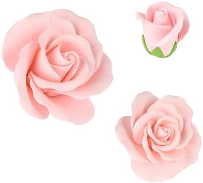 O'Creme Garden Roses Gumpaste Flower Set - Pink Edible Flowers for Cake Decorating - Sugar Flowers for Cakes, Candy, Cupcakes - Birthday, Wedding, Valentines, 3 Different Sizes, 2 of Each