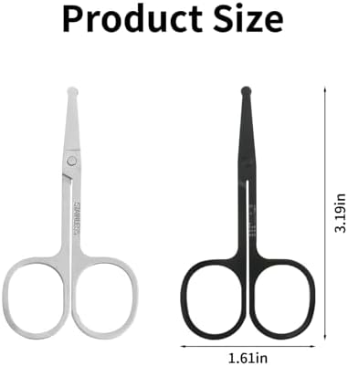 2 Pieces Nose Hair Scissors Rounded Tip Scissors Facial Hair Trimming Stainless Steel Blunt Tip Trimmer for Eyebrows,Nose,Moustache,Beard, Grooming (Silver and Black)