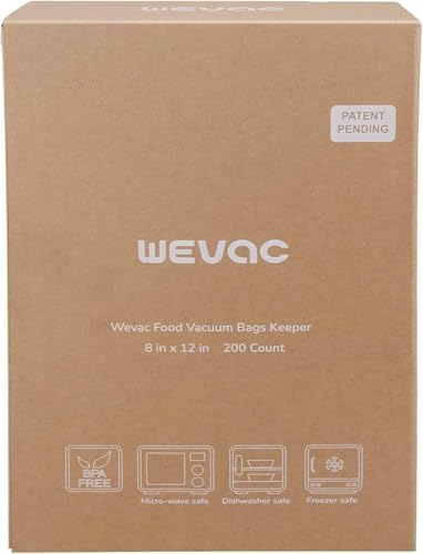 Wevac 8” x 12” 200 Count Food Vacuum Sealer Bags Keeper, PreCut Quart, Ideal for Food Saver, BPA Free, Commercial Grade, Great for storage, meal prep and Sous Vide