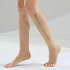 2 Pair Zipper Women Compression Stockings Burn Fat Socks Open Toe Girl Compression Slim Beauty Leg,Skin Tone,L/XL