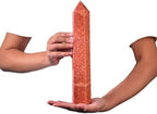 JIC Gem Extra Large Sunstone Healing Crystal Obelisk Tower Points 6 Faceted Sunstone Quartz Crystals Tower Wand Point Decor Chakra Meditation 3.5-4.0 Lbs