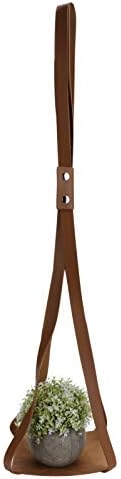 PU Leather Plant Hanger Planter Flower Pot Hanging Holder Home Decor Garden Decoration (Brown Square Bottom)