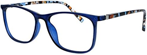 OPULIZE ARC Large Reading glasses for Women Men,Scratch Resistant Rectangular frame with Spring Hinges, Blue With Hand Finished Translucent Pattern Arms +2 (Pack of 1)