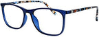 OPULIZE ARC Large Reading glasses for Women Men,Scratch Resistant Rectangular frame with Spring Hinges, Blue With Hand Finished Translucent Pattern Arms +2 (Pack of 1)