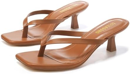 LULLASONG Women's Kitten Heels Sandals Square Open Toe Flip Flop Heels 1.8-2 Inch Heeled Sandals for Women