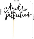 Aged to Perfection Cake Topper, Happy Birthday Engagement Retirement Party Decorations Supplies - Black Glitter