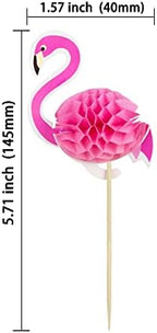 Ephlyn 24pcs 3D Flamingo Cupcake Toppers, Tropical Aloha Luau Cupcake Picks for Baby Shower, Summer Party, Wedding & Birthday Cake Decorations